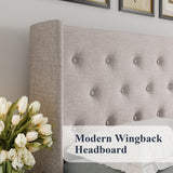 Lift Up Storage Bed, Modern Wingback Headboard, Hydraulic Support, No Box Spring Needed