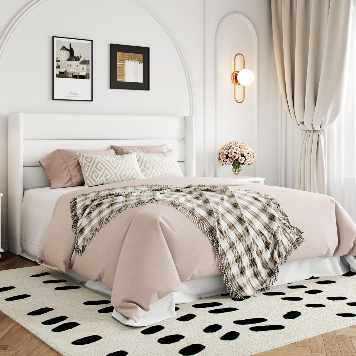 Lift Up Storage Bed, Modern Wingback Headboard, Hydraulic Support, No Box Spring Needed