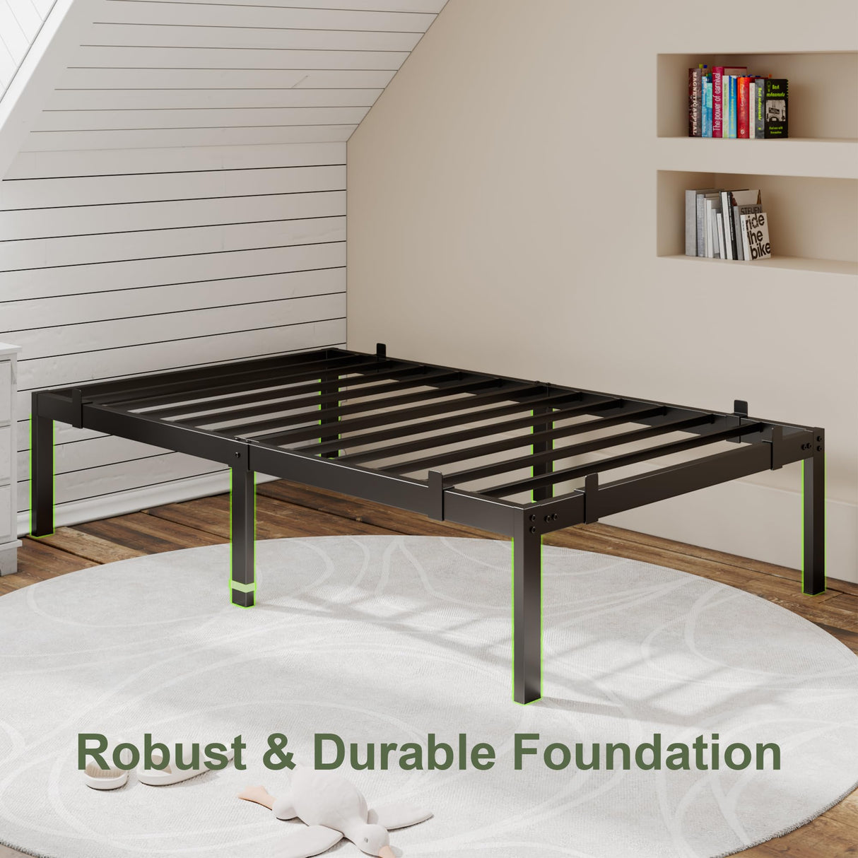 Feonase Metal Bed Frame Platform Bed with 6 Non-Slip Mattress Gaskets