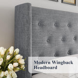 Lift Up Storage Bed, Modern Wingback Headboard, Hydraulic Support, No Box Spring Needed