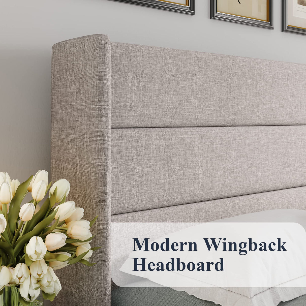 Lift Up Storage Bed, Modern Wingback Headboard, Hydraulic Support, No Box Spring Needed