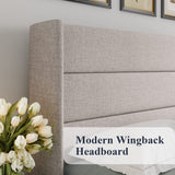 Lift Up Storage Bed, Modern Wingback Headboard, Hydraulic Support, No Box Spring Needed