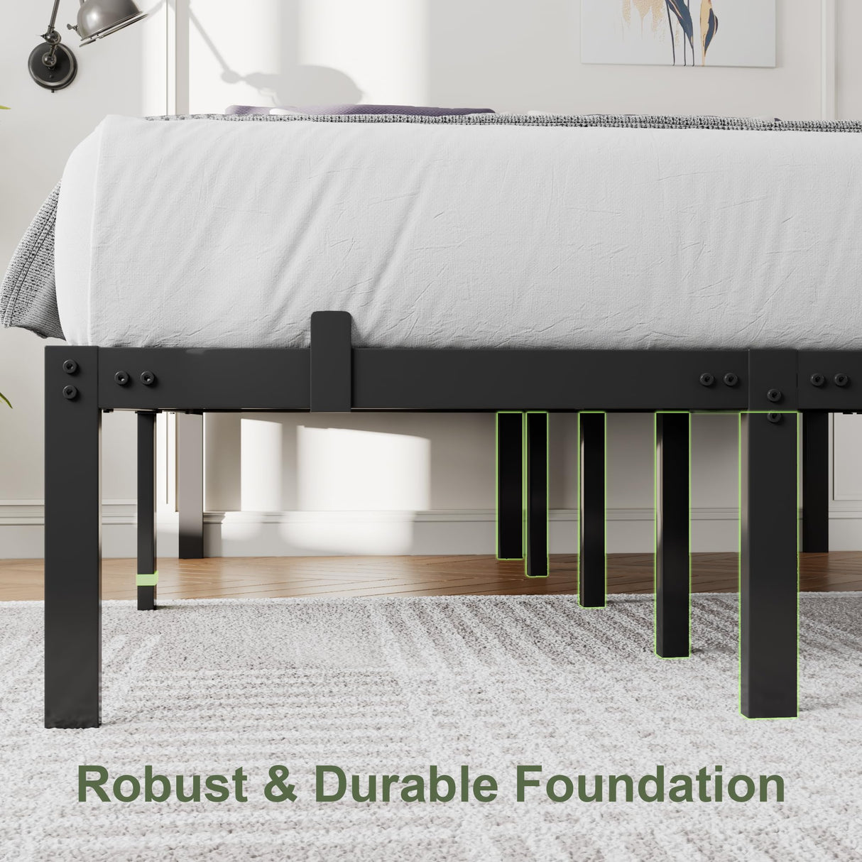 Feonase Metal Bed Frame Platform Bed with 6 Non-Slip Mattress Gaskets