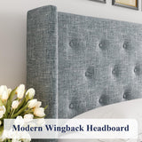 Lift Up Storage Bed, Modern Wingback Headboard, Hydraulic Support, No Box Spring Needed