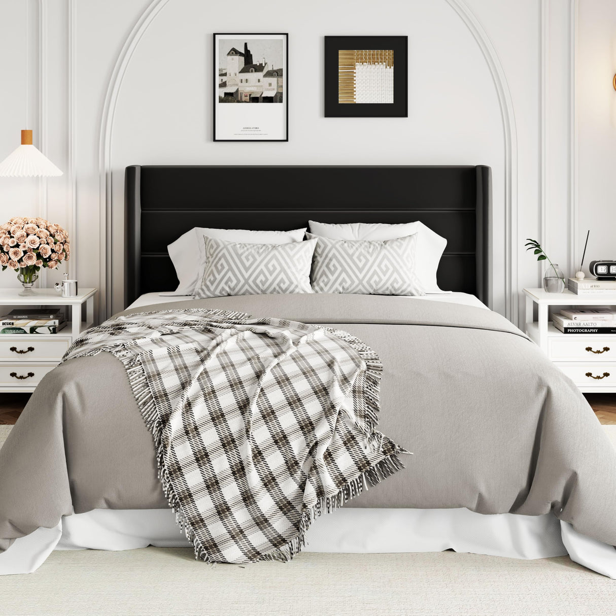 Lift Up Storage Bed, Modern Wingback Headboard, Hydraulic Support, No Box Spring Needed