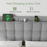 Feonase Bed Frame with Charging Station, Upholstered Platform Frame with Wingback Storage Headboard