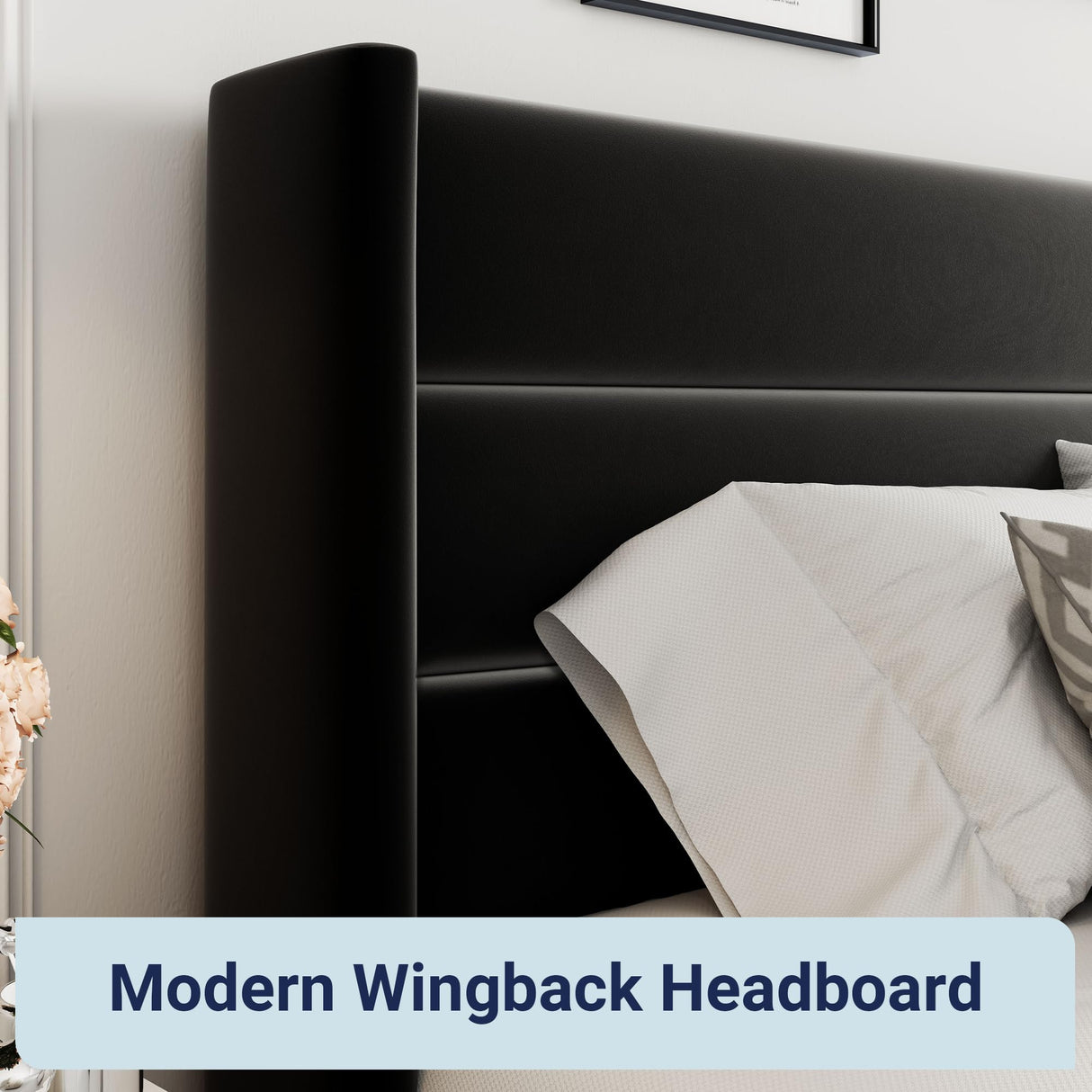 Lift Up Storage Bed, Modern Wingback Headboard, Hydraulic Support, No Box Spring Needed