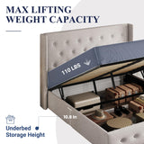 Lift Up Storage Bed, Modern Wingback Headboard, Hydraulic Support, No Box Spring Needed