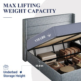 Lift Up Storage Bed, Modern Wingback Headboard, Hydraulic Support, No Box Spring Needed
