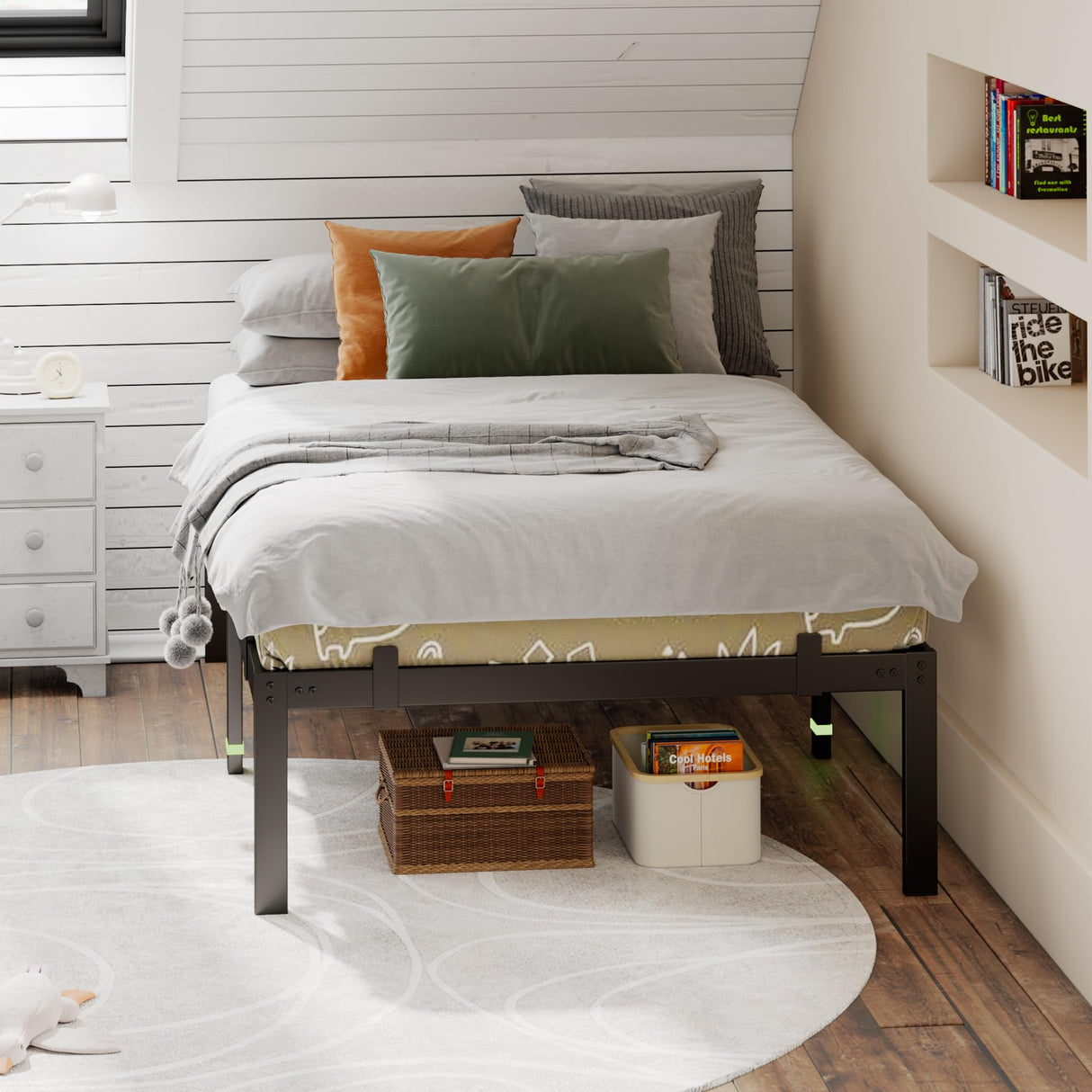 Feonase Metal Bed Frame Platform Bed with 6 Non-Slip Mattress Gaskets
