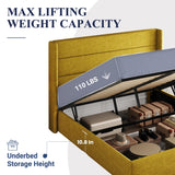 Lift Up Storage Bed, Modern Wingback Headboard, Hydraulic Support, No Box Spring Needed