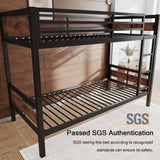 Bunk Bed Twin Over Twin, Heavy Duty Metal Bed with Ladder and Full-Length Guardrail, Under-Bed Storage Space