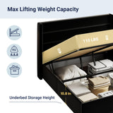 Lift Up Storage Bed, Modern Wingback Headboard, Hydraulic Support, No Box Spring Needed