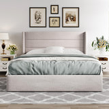 Lift Up Storage Bed, Modern Wingback Headboard, Hydraulic Support, No Box Spring Needed