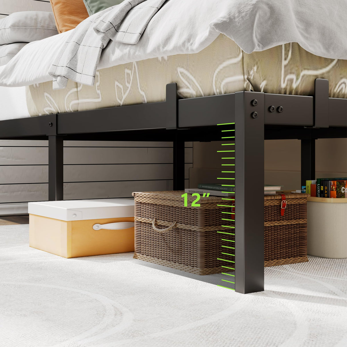 Feonase Metal Bed Frame Platform Bed with 6 Non-Slip Mattress Gaskets