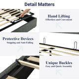 Lift Up Storage Bed, Modern Wingback Headboard, Hydraulic Support, No Box Spring Needed