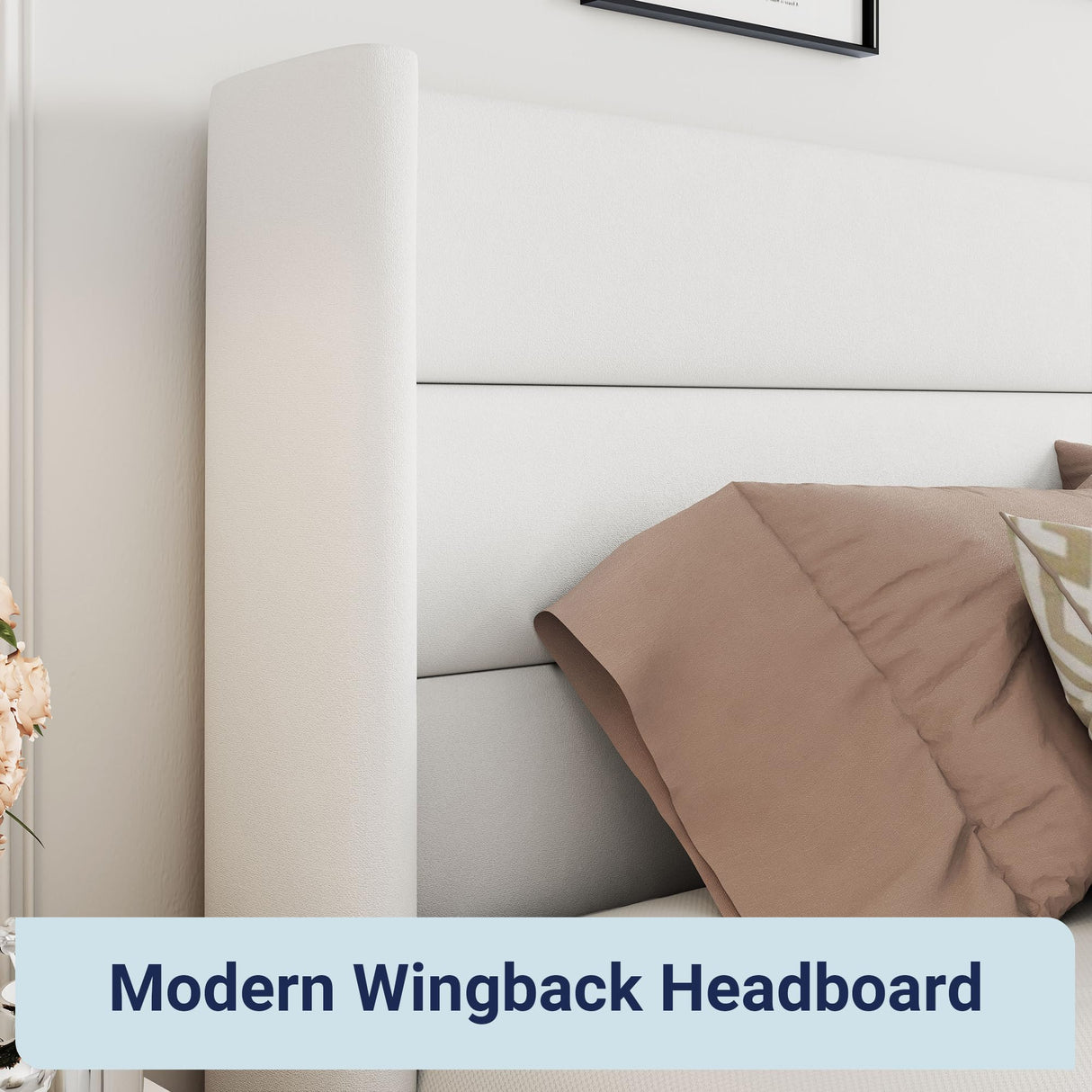 Lift Up Storage Bed, Modern Wingback Headboard, Hydraulic Support, No Box Spring Needed