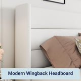 Lift Up Storage Bed, Modern Wingback Headboard, Hydraulic Support, No Box Spring Needed