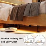 Bed Frame with Charging Station, Led Bed Frame with Wood Storage Headboard
