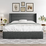 Lift Up Storage Bed, Modern Wingback Headboard, Hydraulic Support, No Box Spring Needed