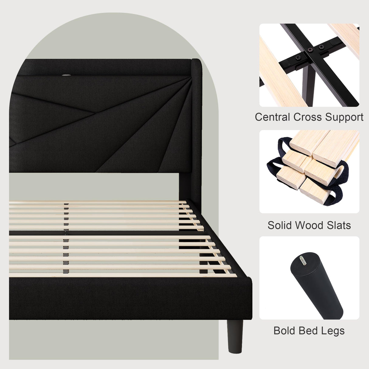 Feonase King Size Bed Frame, Modern Bed Frame with Charging Station