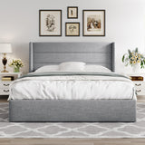 Lift Up Storage Bed, Modern Wingback Headboard, Hydraulic Support, No Box Spring Needed