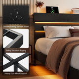 Bed Frame with Charging Station, Led Bed Frame with Wood Storage Headboard