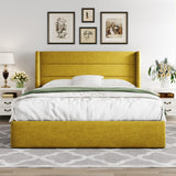 Lift Up Storage Bed, Modern Wingback Headboard, Hydraulic Support, No Box Spring Needed