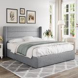 Lift Up Storage Bed, Modern Wingback Headboard, Hydraulic Support, No Box Spring Needed