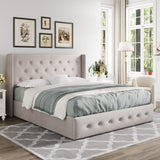 Lift Up Storage Bed, Modern Wingback Headboard, Hydraulic Support, No Box Spring Needed