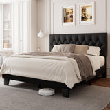 Velvet Bed Frame with Headboard, Button Tufted Upholstered Bed Base