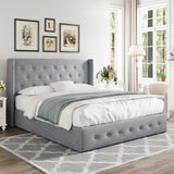 Lift Up Storage Bed, Modern Wingback Headboard, Hydraulic Support, No Box Spring Needed