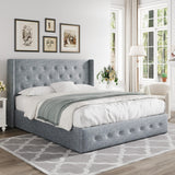 Lift Up Storage Bed, Modern Wingback Headboard, Hydraulic Support, No Box Spring Needed