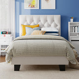 Velvet Bed Frame with Headboard, Button Tufted Upholstered Bed Base