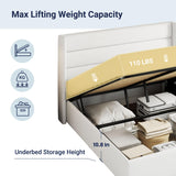 Lift Up Storage Bed, Modern Wingback Headboard, Hydraulic Support, No Box Spring Needed