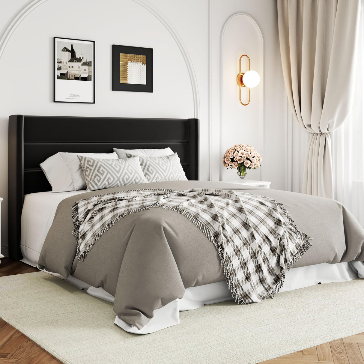 Lift Up Storage Bed, Modern Wingback Headboard, Hydraulic Support, No Box Spring Needed