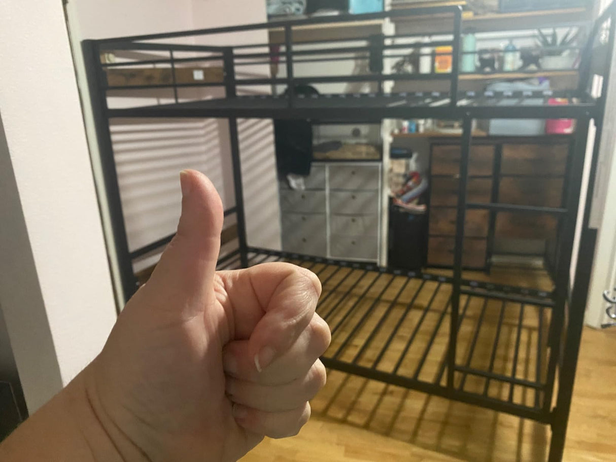 Bunk Bed Twin Over Twin, Heavy Duty Metal Bed with Ladder and Full-Length Guardrail, Under-Bed Storage Space