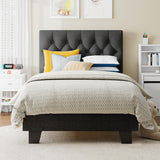 Velvet Bed Frame with Headboard, Button Tufted Upholstered Bed Base