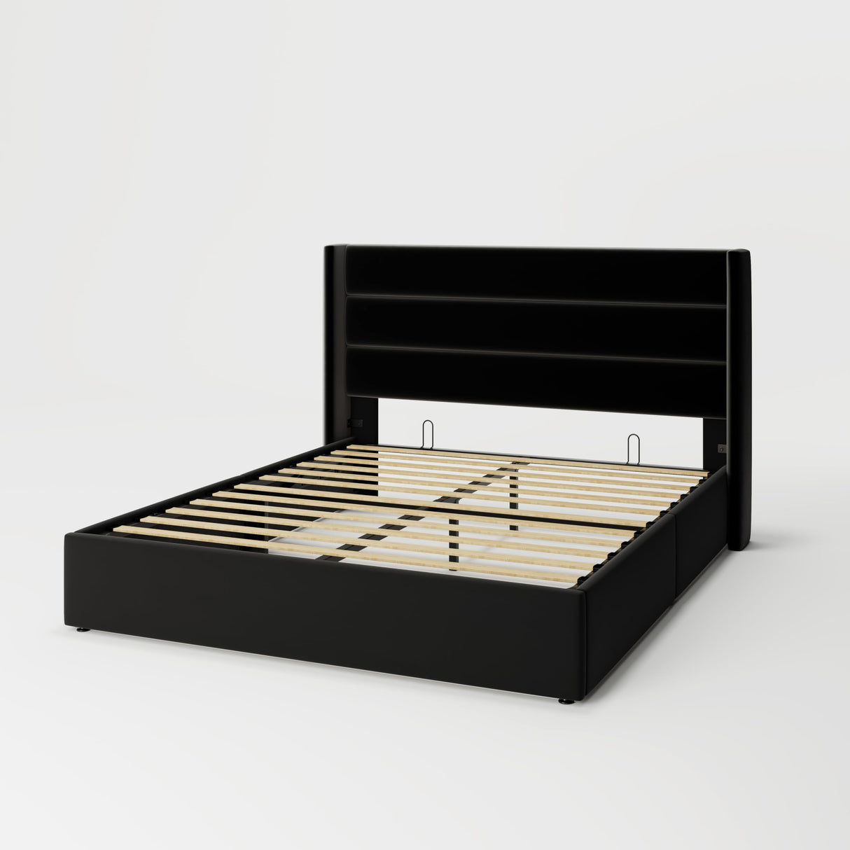 Lift Up Storage Bed, Modern Wingback Headboard, Hydraulic Support, No Box Spring Needed