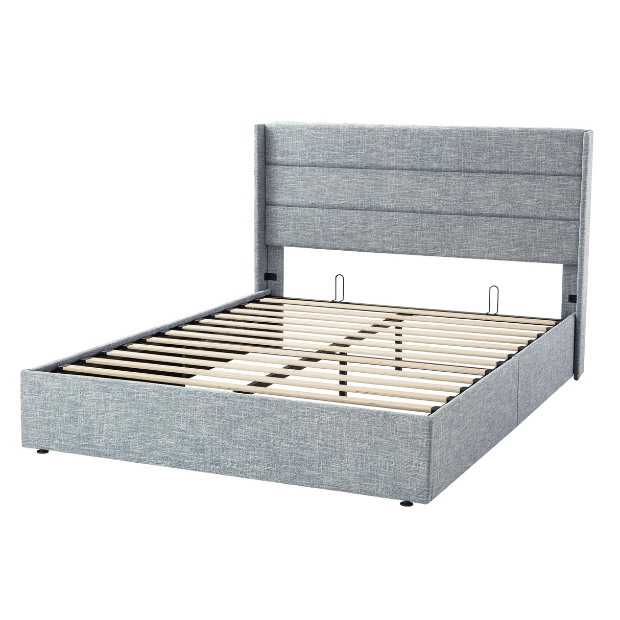 Lift Up Storage Bed, Modern Wingback Headboard, Hydraulic Support, No Box Spring Needed