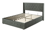 Lift Up Storage Bed, Modern Wingback Headboard, Hydraulic Support, No Box Spring Needed