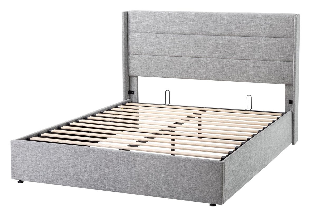 Lift Up Storage Bed, Modern Wingback Headboard, Hydraulic Support, No Box Spring Needed