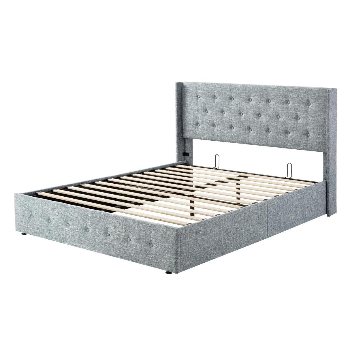 Lift Up Storage Bed, Modern Wingback Headboard, Hydraulic Support, No Box Spring Needed