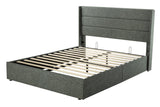 Lift Up Storage Bed, Modern Wingback Headboard, Hydraulic Support, No Box Spring Needed