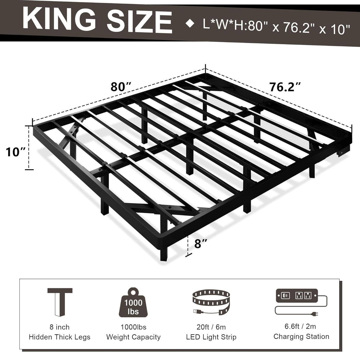 Feonase Floating Bed Frame with Charging Station and Led Lights